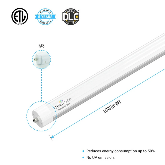 T8 8ft LED Tube/Bulb - 40W 5600 Lumens 5000K Frosted, Single Pin, Double End Power - Ballast Bypass