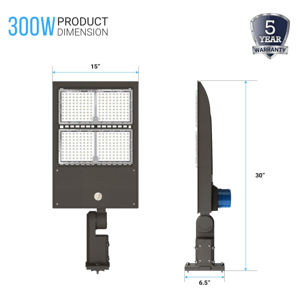 LED Pole Light with Dusk to Dawn Photocell 300W/240W/200W Wattage Adjustable, 5700K, 136 LM/W, AC120-277V Universal Mount Bronze Waterproof IP65, Parking Lot Lights - Outdoor Commercial Area Street Lighting, Gen14B