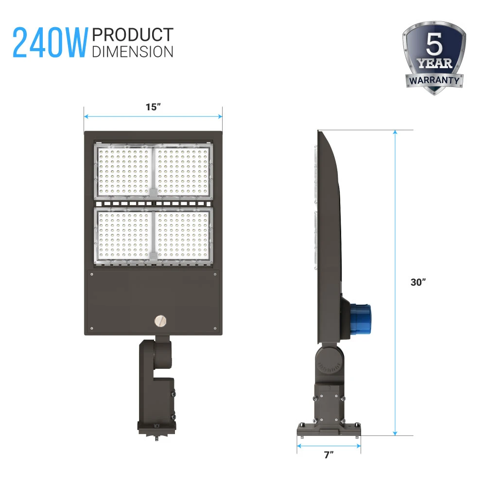 240W LED Pole Light with Dusk to Dawn Photocell, 3000K, Universal Mount, Bronze, AC120-277V, IP65 Waterproof, LED Parking Lot Lights - Outdoor Commercial Area Street Lighting