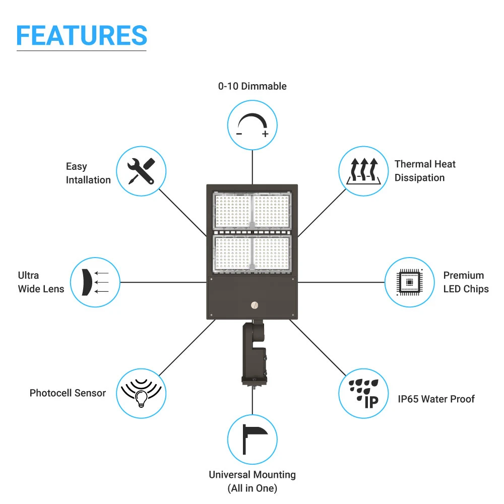 LED Parking Lot Lights with Photocell, 300W, 4000K, 42000LM, Universal Mount, Bronze, AC120-277V, IP65 Waterproof, Outdoor Commercial Area Street Lighting