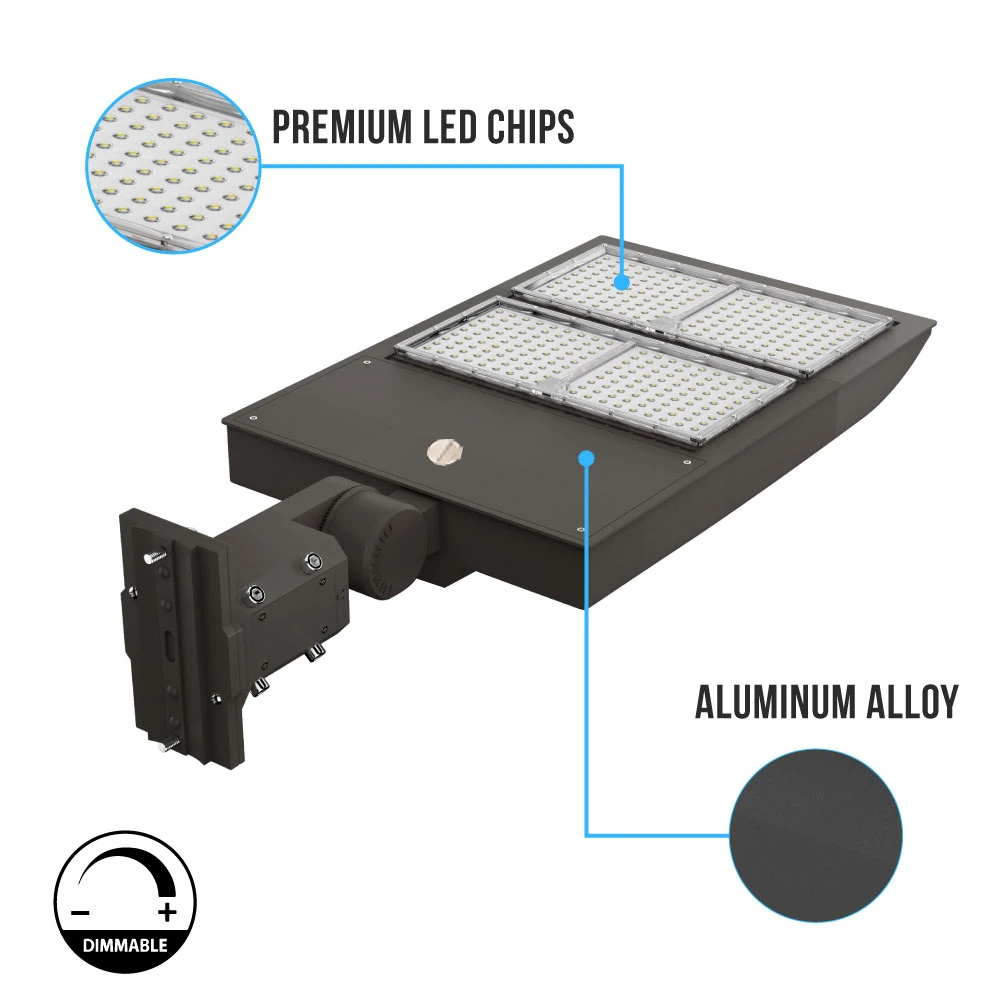 LED Parking Lot Light With Dusk to Dawn Photocell, 300W, 5700K, 42000LM, High Voltage 200-480V, IP65, Universal Mount, UL, DLC Listed, Bronze, Commercial Area Road Lighting