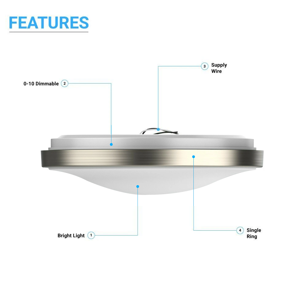 14 in. Round Brushed Nickel Dimmable Flush Mount Ceiling Light, Single Ring - 1750 Lumens - Power - 25W - 3 Color Switchable (3000K/4000K/5000K)