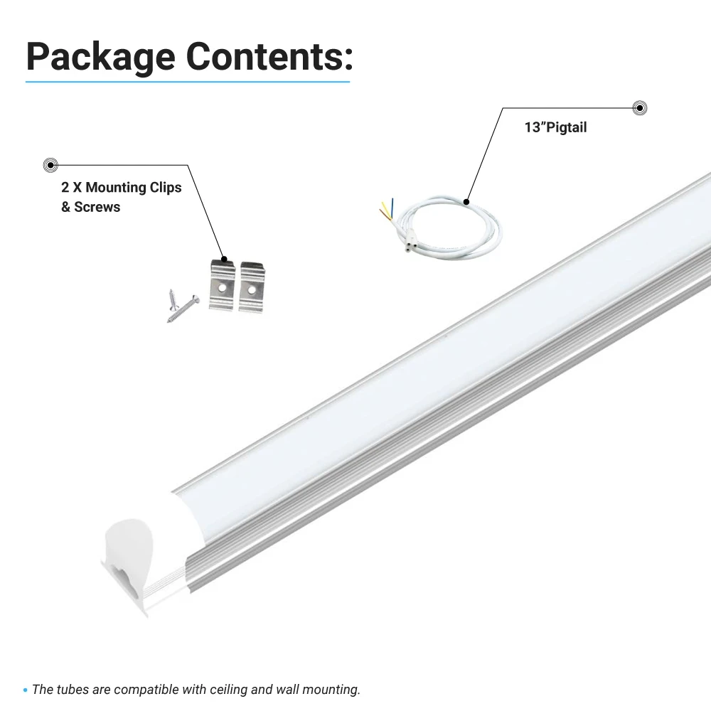 T8 8ft Integrated LED Tube Light 60W V-Shape 5000K Daylight White, Frosted, 8 Foot Plug and Play Linkable LED Shop Lights, Damp Location
