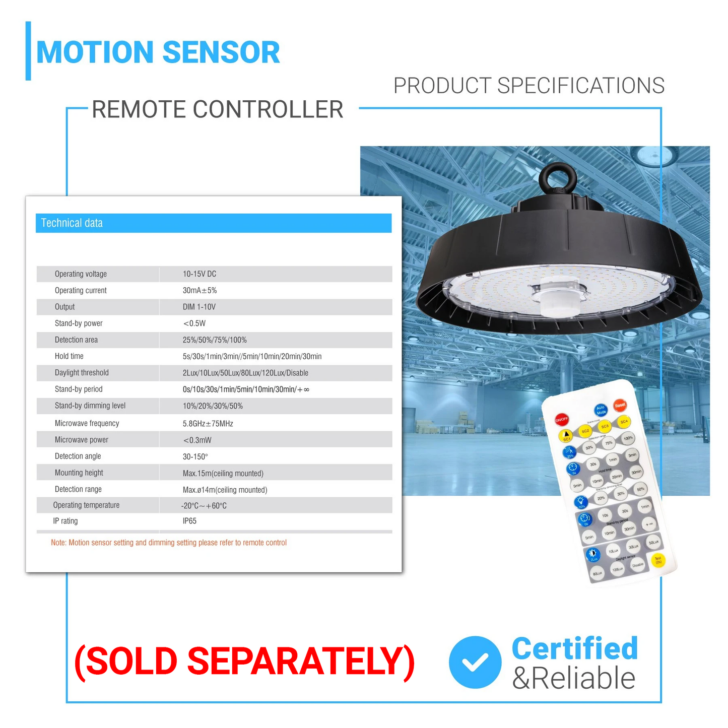 150W UFO LED High Bay Light, Programmable Motion Sensor, 22500LM, 5700K Daylight White, IP65 Waterproof, Dimmable, Black, UL DLC Verified High Bay LED Lights