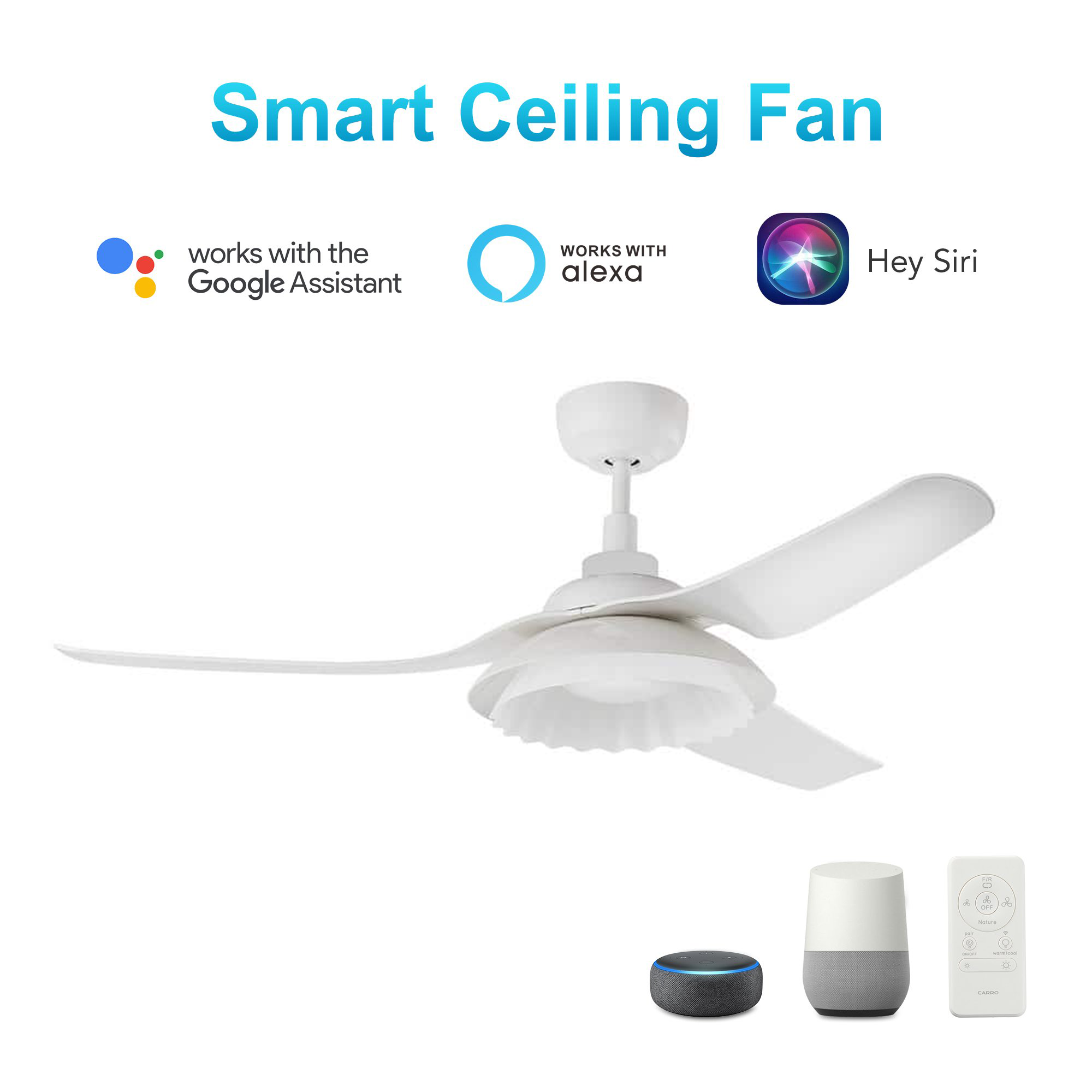 Daisy 52'' Best Smart Ceiling Fan with Remote, Light Kit Included, Works with Google Assistant and Amazon Alexa,Siri Shortcut