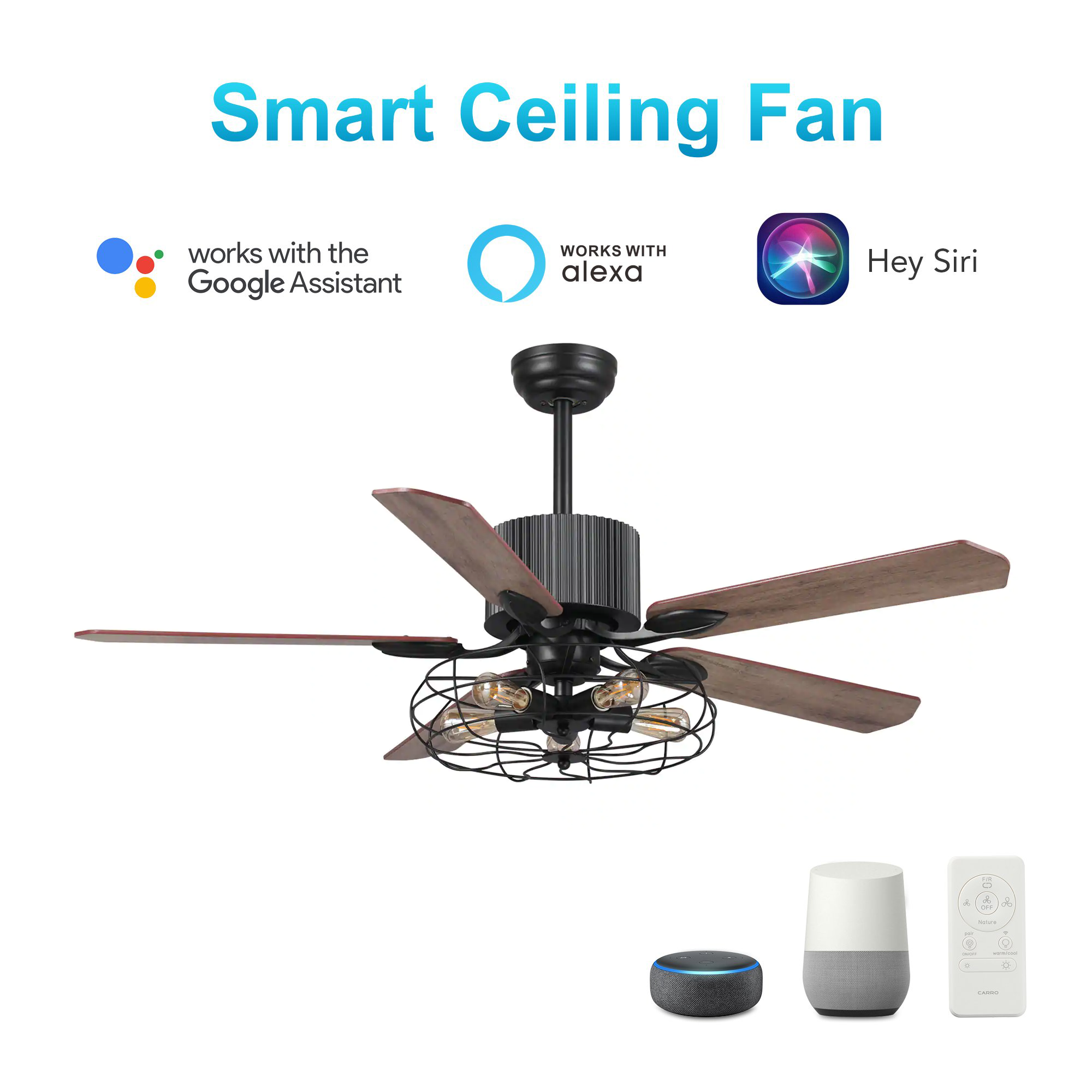 Heritage 52-inch Indoor Best Smart Ceiling Fan with Light Kit & Wall Control, Works with Alexa/Google Home/Siri