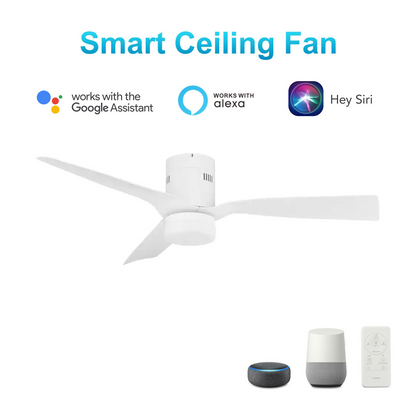 Striver 52" (3-Blade) White Flush Mount Best Smart Ceiling Fan w/ Dimmable LED Light, Works w/ Remote Control/Alexa/Google Home/Siri
