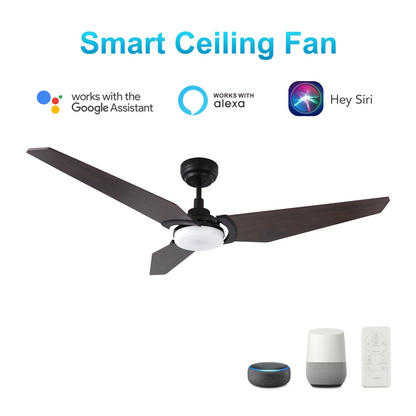 Trailblazer 52 In. Wi-Fi Best Smart Ceiling Fan w/ Remote Control & LED Light, Alexa/Siri/Google Home Compatible, Black/dark Wooden Pattern (3-Blade)