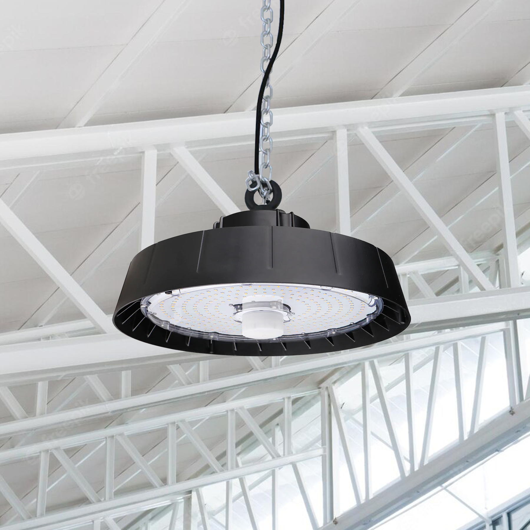 150W UFO LED High Bay Light, Programmable Motion Sensor, 22500LM, 5700K Daylight White, IP65 Waterproof, Dimmable, Black, UL DLC Verified High Bay LED Lights