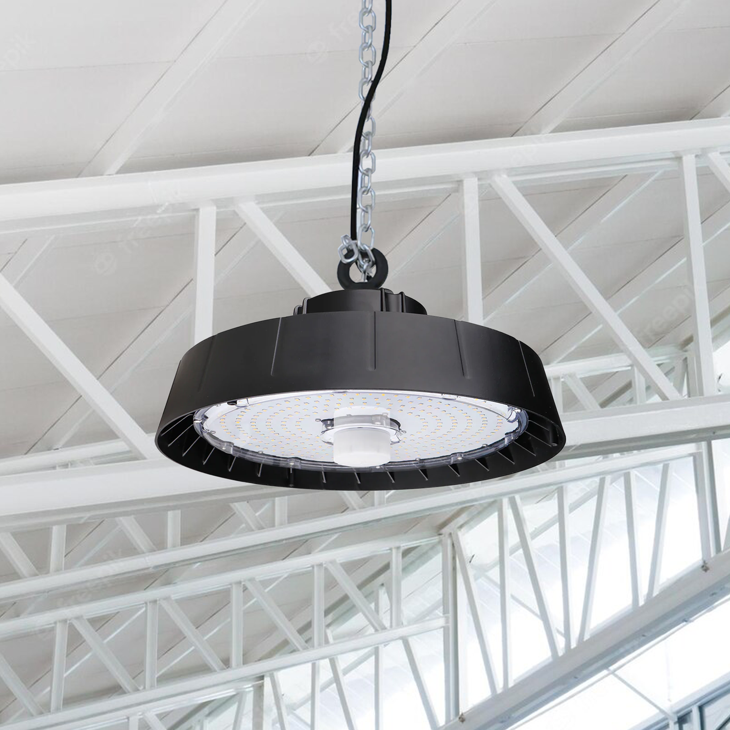 150W UFO LED High Bay Light, Programmable Motion Sensor, 22500LM, 5700K Daylight White, IP65 Waterproof, Dimmable, Black, UL DLC Verified High Bay LED Lights