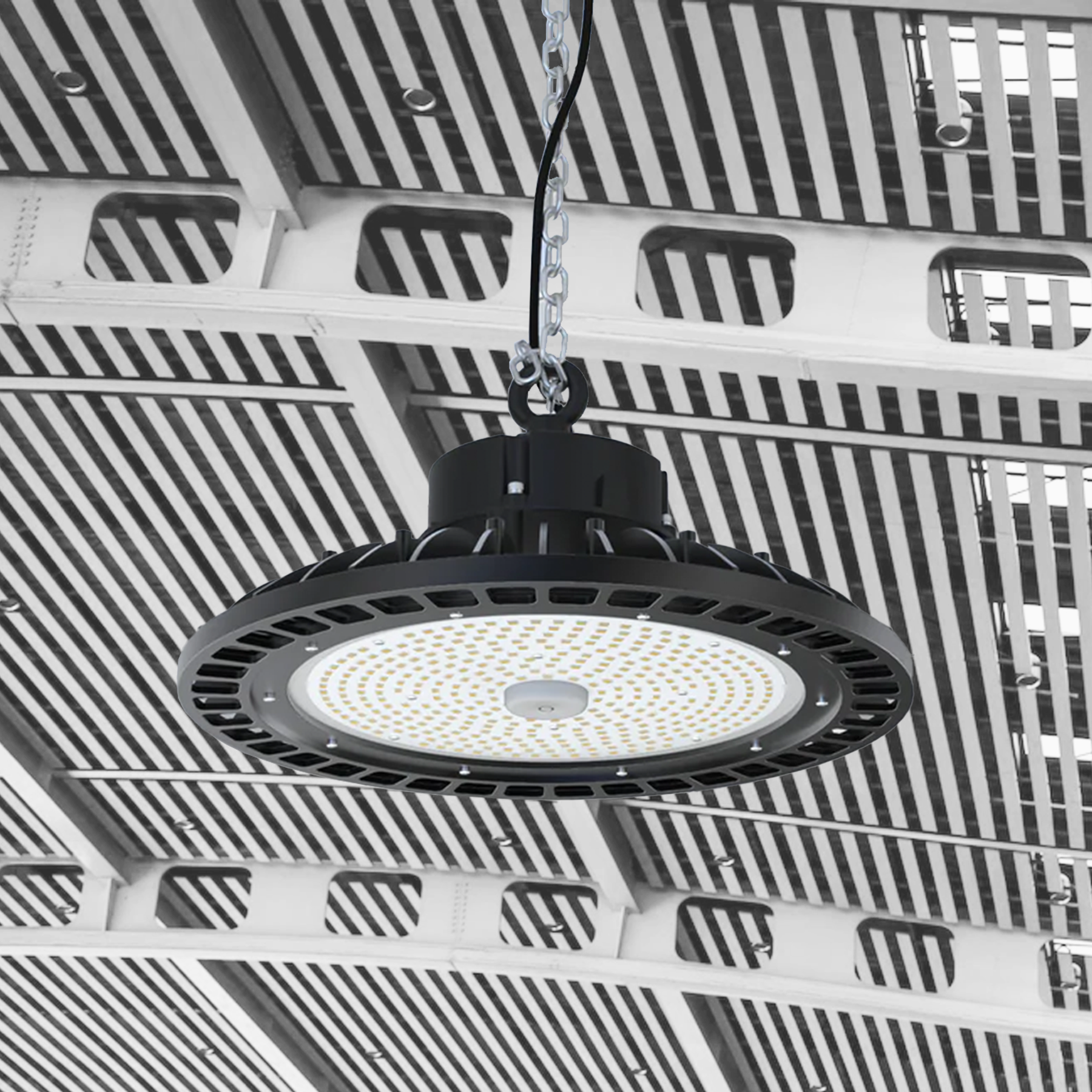 UFO LED High Bay Light 240W 5700K 34000LM, Waterproof IP65, 1-10V Dimmable, AC200-480V High Voltage, UL, DLC Listed, For Factory, Workshop, Barn, Garage, Commercial Shop, Warehouse, Airport