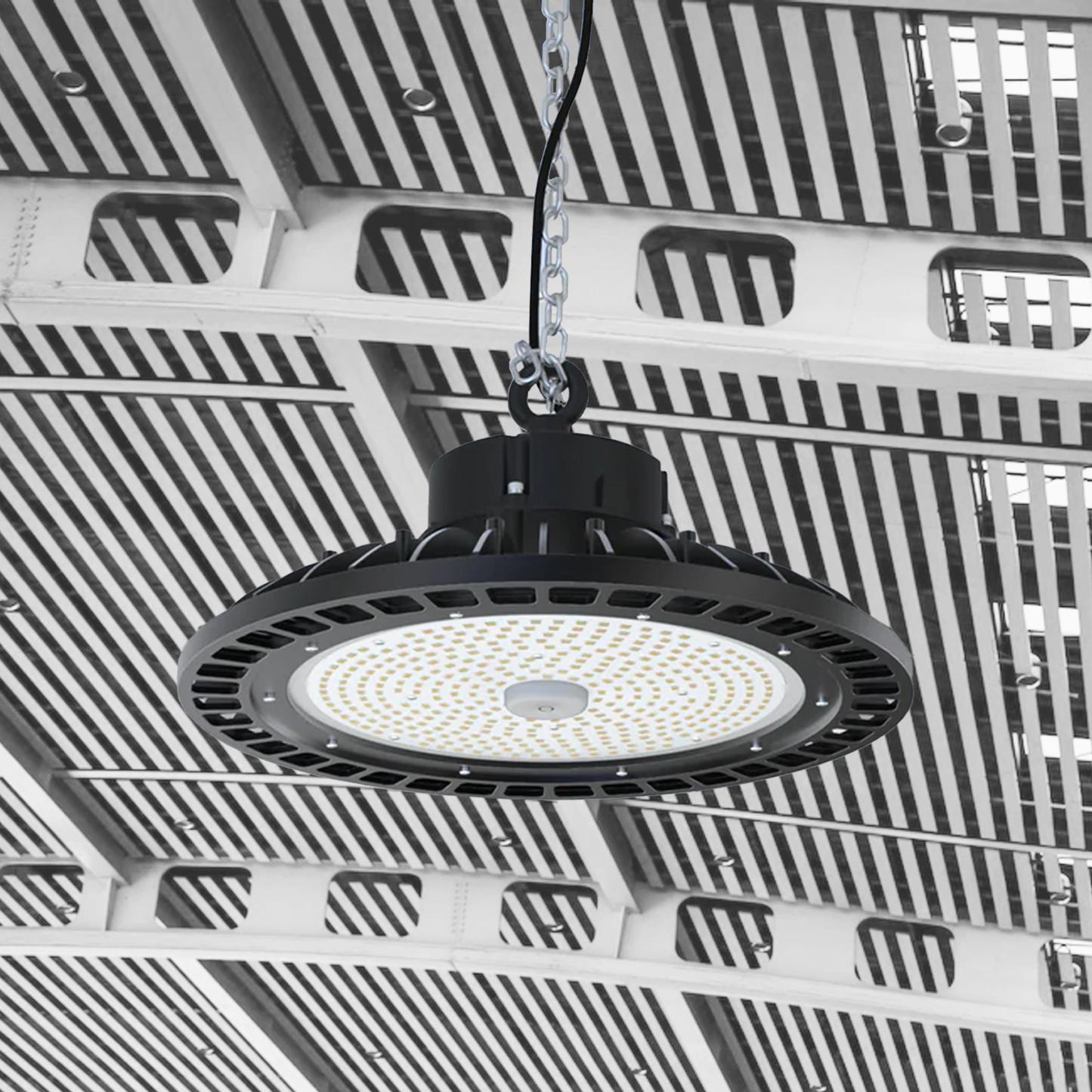 UFO LED High Bay Light 240W 5700K 34000LM, Waterproof IP65, 1-10V Dimmable, AC200-480V High Voltage, UL, DLC Listed, For Factory, Workshop, Barn, Garage, Commercial Shop, Warehouse, Airport