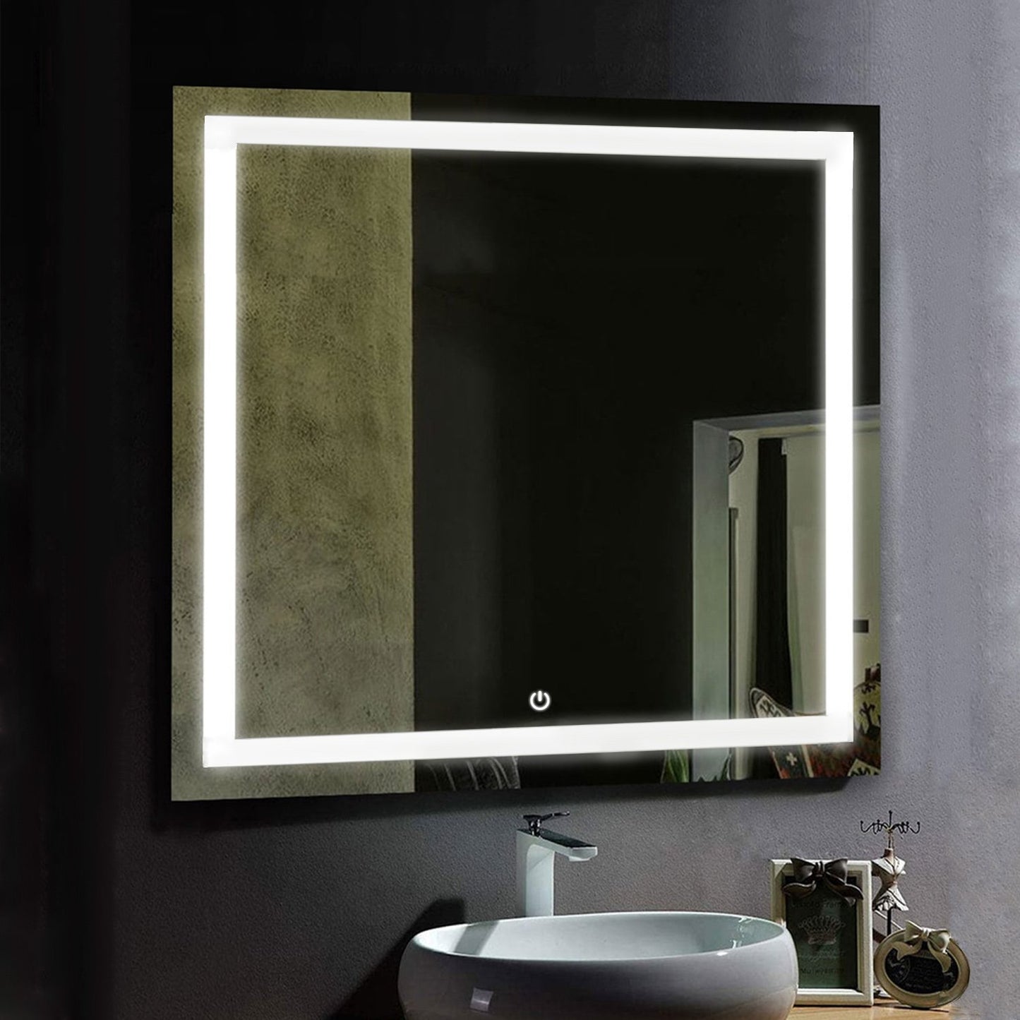 1-Pack, LED Lighted Bathroom Vanity Mirror, Touch Button, Adjustable Color Temperature & Remembrance, Makeup Mirror, Inner Window Style (NO DEFOGGER)