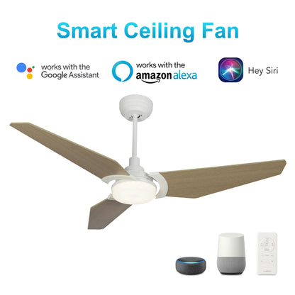 Trailblazer 52 In. indoor/outdoor 3-Blade Best Smart Ceiling Fan with Light , Remote Control, White Wooden Pattern W/ Alexa/Google Home Compatible
