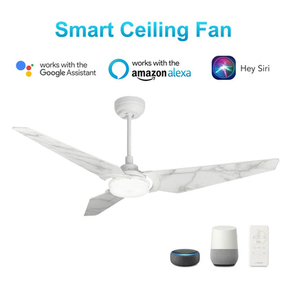 Trailblazer (3-Blade) Best Smart Ceiling Fan with Dimmable LED Light, White/Marble Pattern, Works w/ Remote Control/Alexa/Google Home/Siri