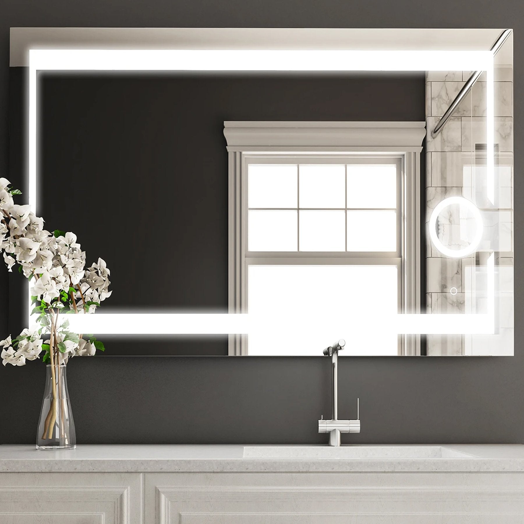 LED Lighted Bathroom Vanity Mirror with Magnifying Mirror, Anti - Fog, Touch Button, CRI 90+,Adjustable Color Temperature & Remembrance Makeup Mirror, Auspice Style - LEDMyPlace