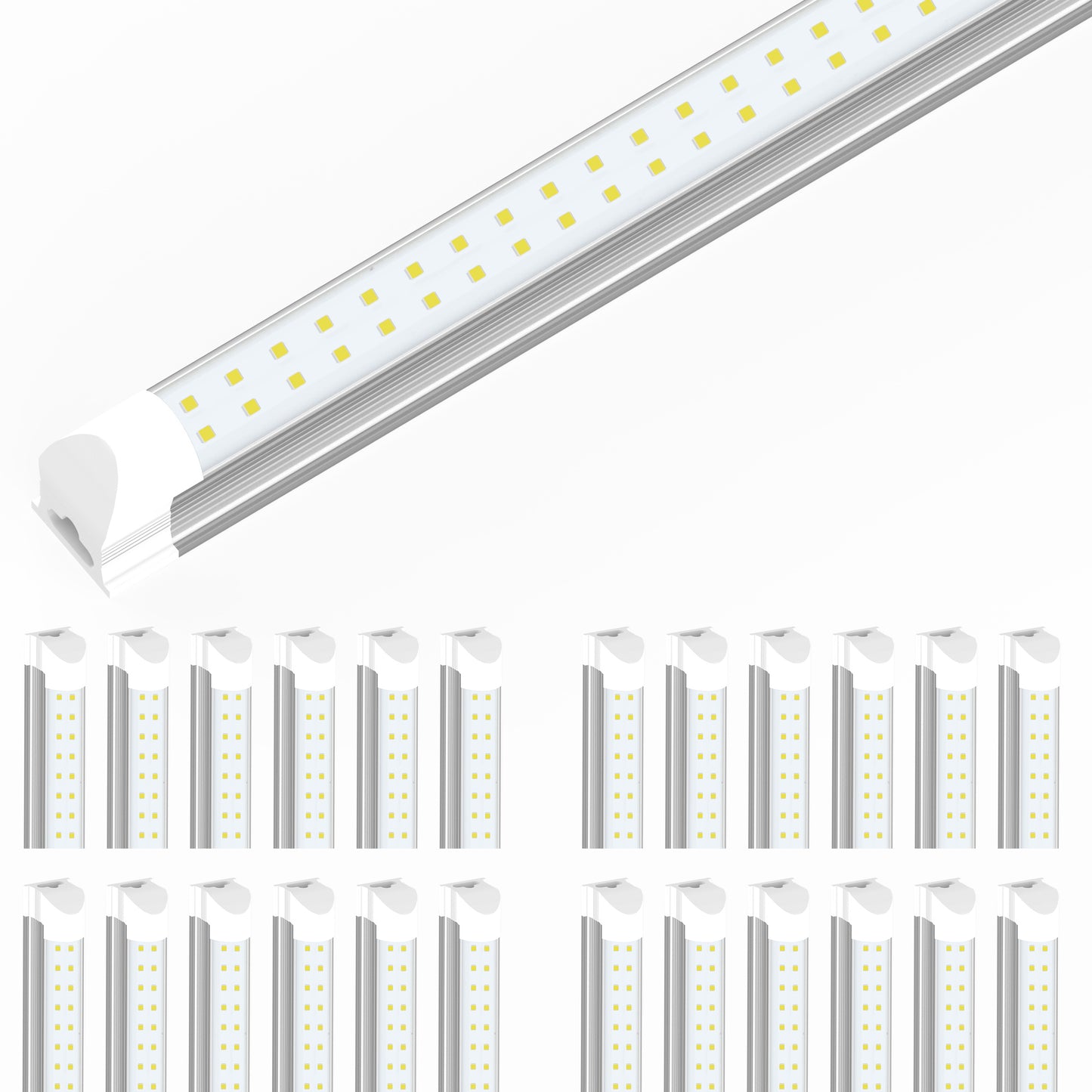 2ft T8 Integrated LED Tube Light, 2 Row Flat, 10W, 6500K, 1200LM, Clear, AC 100-277V, Linkable, Plug & Play, 180° Beam angle