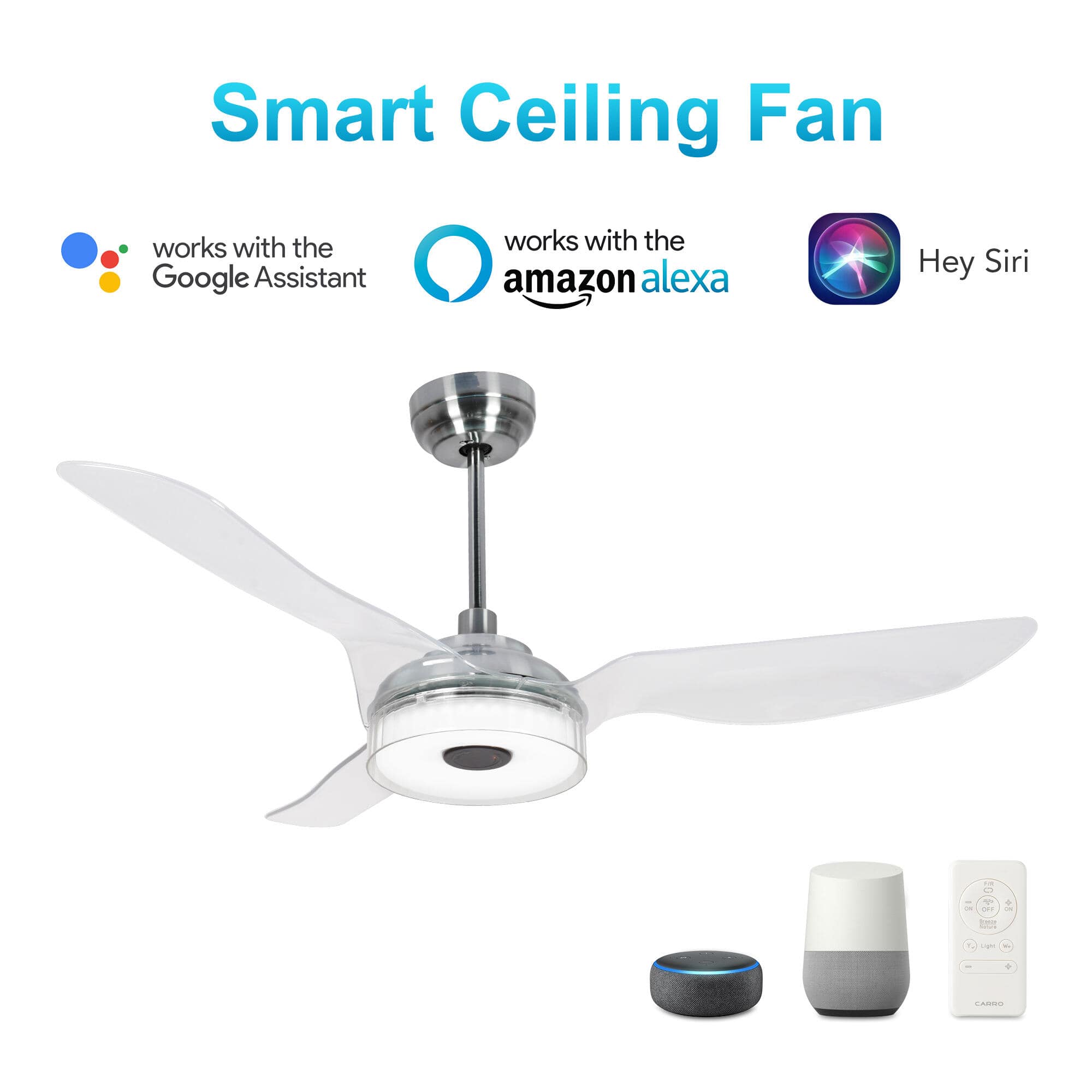 Icebreaker 52 in. Silver Best Smart Ceiling Fan w/ Dimmable LED Light, WiFi Fan Work with Alexa/Google Home/Siri/Remote Control (3-Blade)