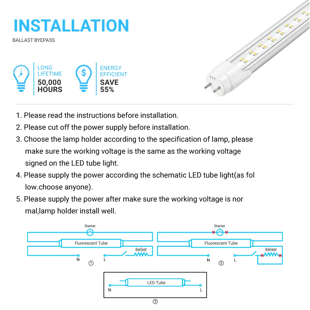 T8 4ft LED Tube/Bulb - 22W 3000 6500K Clear, 2-Row, G13 Base, D – LEDMyPlace