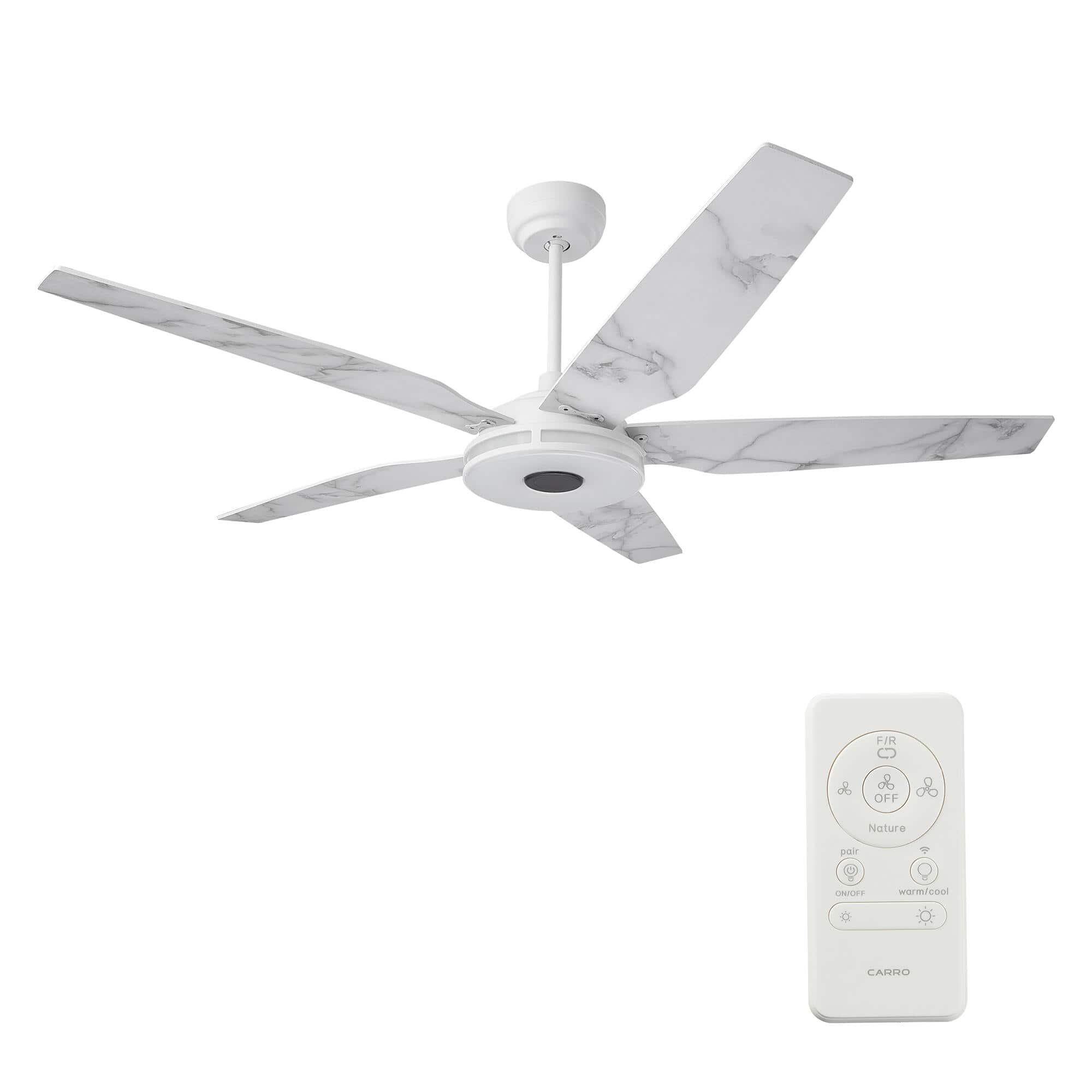 Explorer 52 In. 5-Blade Outdoor Best Smart Ceiling Fan, White Marble Pattern with Dimmable Led Light, Remote Control, Alexa/google Home/Siri Compatible